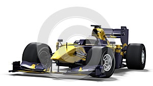 Race car on white - blue & yellow