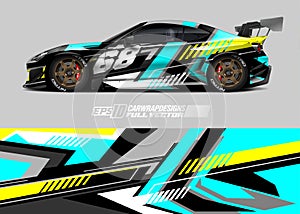 Race car wrap design. Abstract sport background