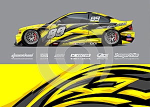 Race Car Wrap Illustrations. Abstract sport background for rally, rc car, drag race, offroad, boat and adventure vehicle. Eps 10