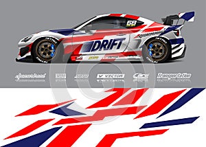 Race Car Wrap Illustrations. Abstract sport decal background for rally, drag race, offroad, boat and adventure vehicle. Eps 10