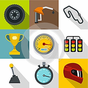 Race cars icons set, flat style