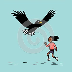 Race Commentary: Girl Running Against Large Bird Illustration