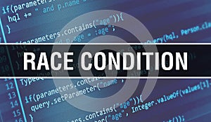 Race condition concept illustration using code for developing programs and app. Race condition website code with colorful tags in