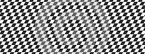 Race flag texture in diagonal arrangement. Tilted checkered black and white squares background. Sport car competition