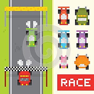 Race game objects in pixel art style