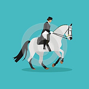 Race horse and lady jockey. Horseback riding concept flat vector illustration