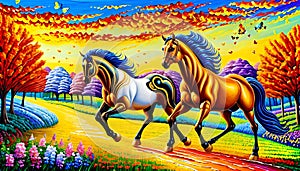 Race horse stallion equine farm sunlight color vibrant floral