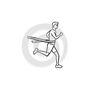 Race runner and finishing tape hand drawn outline doodle icon.