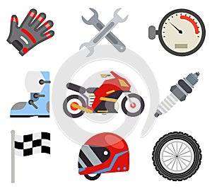 Race sport championship motocross motorbike vehicle icons set flat bike design vector illustration