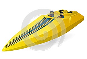 Race sports boat. Luxury expensive yellow motorboat, deluxe speedboat