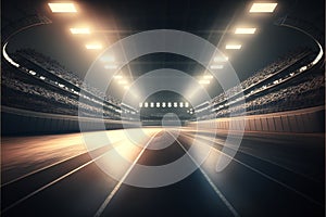 Race track arena with spotlights empty racing track, digital illustration painting artwork