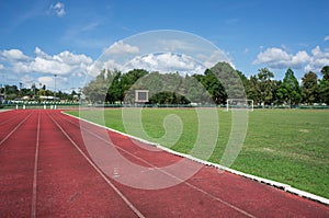 Race track , football field with blue sky