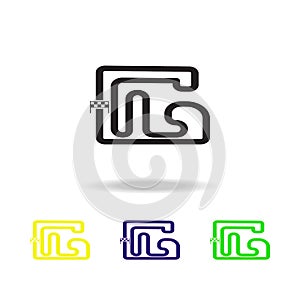 race track multicolored icons. Monster trucks element icon. Baby Signs, outline symbols collection icon for websites, web design,
