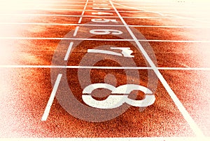 Race track for running competitions numbers and lanes