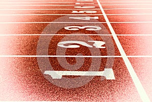 Race track for running competitions numbers and lanes