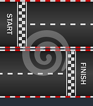 Race track with start and finish line for car. Asphalt road on f1. Texture for racing top formula. Pattern of fast speedway.