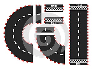 Race track with start and finish line. top view