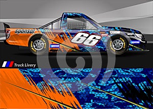 Race truck livery graphic vector. abstract grunge background design for vehicle vinyl wrap and car branding