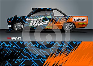 Race truck livery graphic vector. abstract grunge background design for vehicle vinyl wrap and car branding