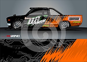 Race truck livery graphic vector. abstract grunge background design for vehicle vinyl wrap and car branding