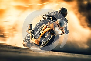 Raceing Extreme athlete Sport motorcycle on race track.
