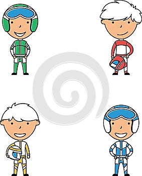 Racer boys vector doodle collection