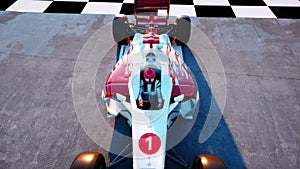 Racer of formula 1 in a racing car. Race and motivation concept. Wonderfull sunset. Realistic 4k animation.