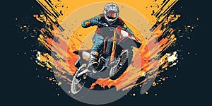 Racer on a motorcycle does a stunt jump. Supercross, motocross, high speed. Sports concept. Digital art. comic book style AI photo