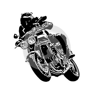 A racer on racing motorcycle bike on white background