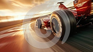 Racer speeds on a racing car, dominating the track with adrenaline-fueled intensity. Ai Generated