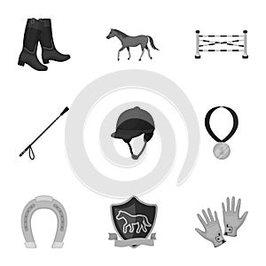 Races on horseback, hippodrome. Horse racing and equipping riders.Hippodrome and horse icon in set collection on