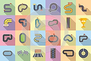 Racetrack icons set flat vector. Map track