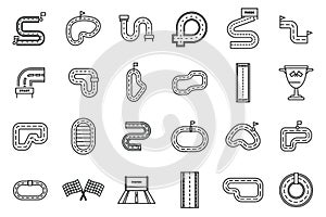 Racetrack icons set outline vector. Map track