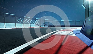 Racetrack with railing and neon light arrow sign