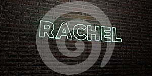 RACHEL -Realistic Neon Sign on Brick Wall background - 3D rendered royalty free stock image