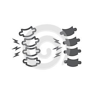 Rachiocampsis line and glyph icon, medical and equipment, spinal deformation sign, vector graphics, a linear pattern on