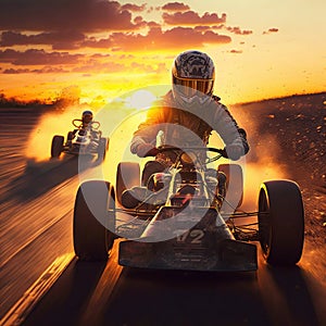 Racing against the Orange Sky, Go-Karting at Sunset, generative ai