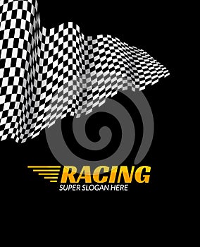 Racing background with race flag, vector sport design banner or poster