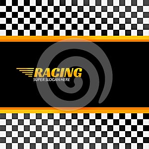 Racing background with race flag, vector sport design banner or poster