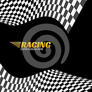 Racing background with race flag, vector sport design banner or poster