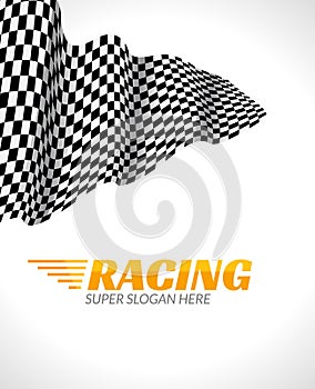 Racing background with race flag, vector sport design banner or poster