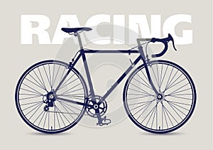 Racing Bicycle high detailed silhouette, isolated and monochrome.