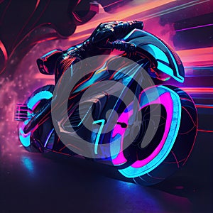 Racing bike with bright electric colors and futuristic eye-catching - Generated Artificial Intelligence- AI