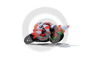 Racing bike rider leaning into a fast corner  on a white background