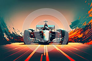 racing car across stadium for formula one racing on blurry background, generative ai