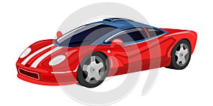 Racing car icon isolated on white background for print, cards, posters in cartoon style. Red vector racing sport car illustration