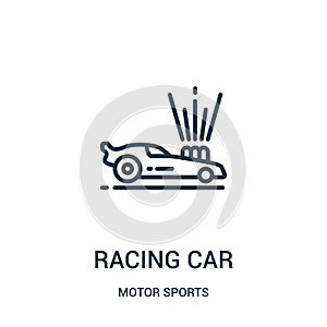 racing car icon vector from motor sports collection. Thin line racing car outline icon vector illustration. Linear symbol