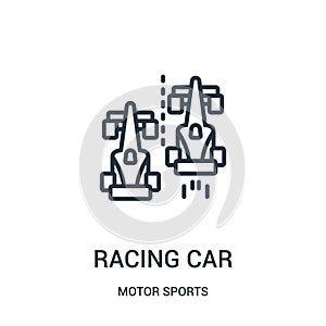 racing car icon vector from motor sports collection. Thin line racing car outline icon vector illustration. Linear symbol