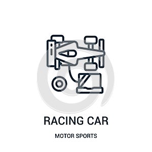racing car icon vector from motor sports collection. Thin line racing car outline icon vector illustration. Linear symbol