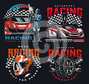 Racing car set posters colorful